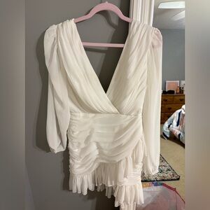 Showpo White Plunge Neck Bishop Sleeve Gown